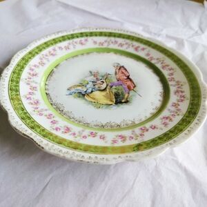 Carl Tielsch C.T. Altwasser Plate 1875-1932 Courting Couple Design Green Pink